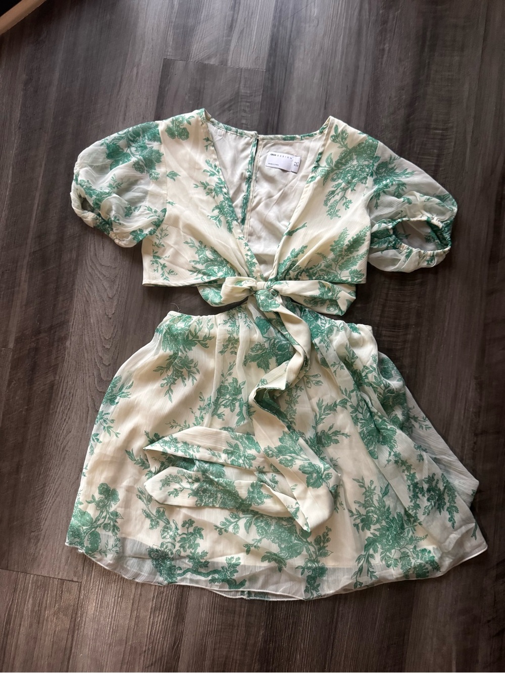 ASOS Cream and Green Floral Tie-Front Dress